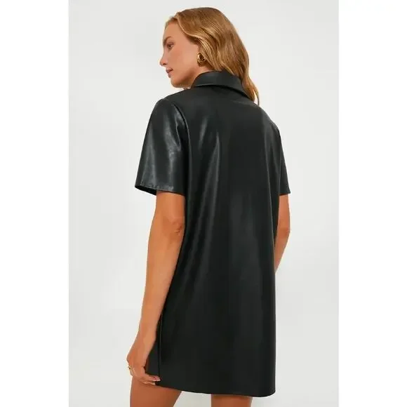 TUCKERNUCK NWT Leather Violetta Shirt Dress Black Short Sleeves Women's M - Picture 13 of 13